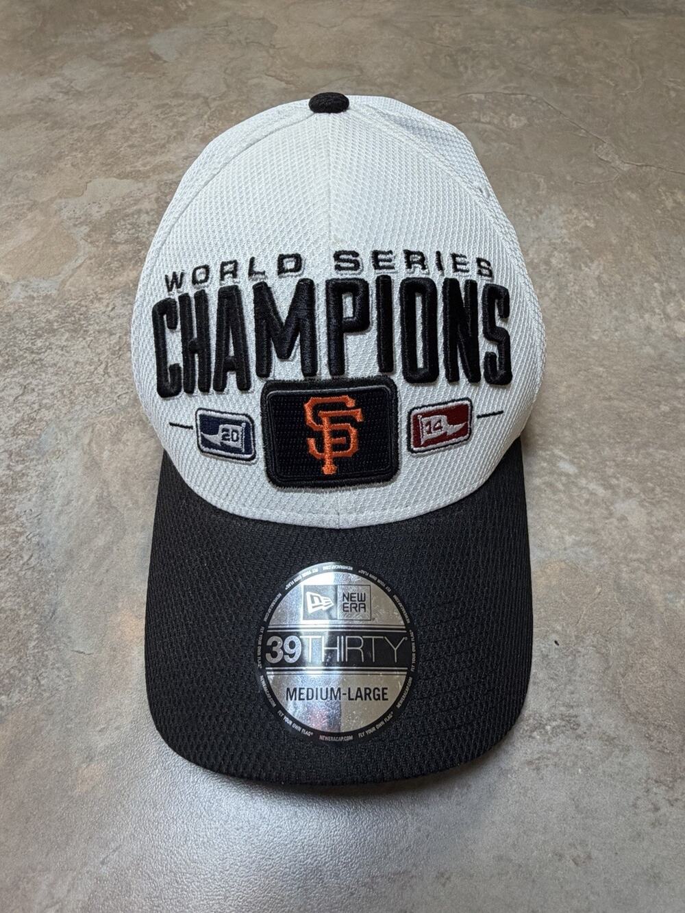San Francisco Giants Hat Cap 2014 World Series Champs M/L White New Era 39Thirty